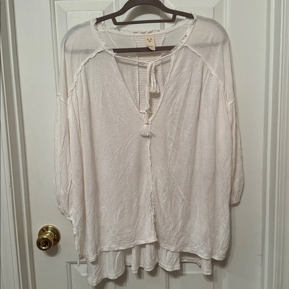 We the Free Free People Just a Henley Tie Front Top Blouse White Size S